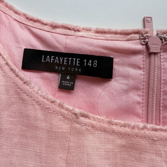 Lafayette 148 Midi Dress Size 6 Pin Linen Cap Sleeves Slined Sheath Preppy - Picture 5 of 9